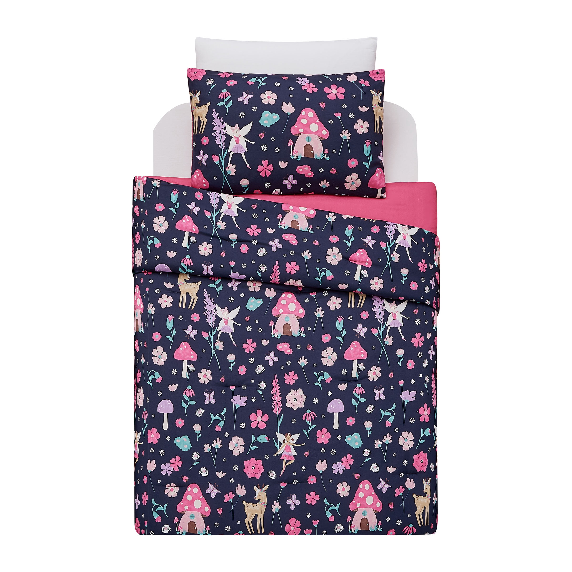 Urban Playground Kids Fairy Garden 2-Piece Comforter Set, Navy/Pink, T/TXL