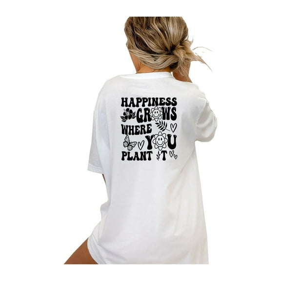 Trenz Shirt Company Happiness Grows Where You Plant It Ladies Short Sleeve T-Shirt-White-Small