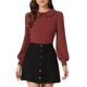 thumbnail image 1 of INSPIRAR CHIC Blusas de Manga Larga con Cuello Peter Pan de Houndstooth a Rayas con Botones en la Parte Posterior L Rojo, 1 of 6