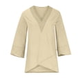 thumbnail image 4 of IROINNID Deals Women's Long Sleeve V-Neck Shirts Cotton Shirts for Women Comfy Length Sleeve V-Neck Solid Color Irregular Blouse Tops T-Shirt,Beige, 4 of 6