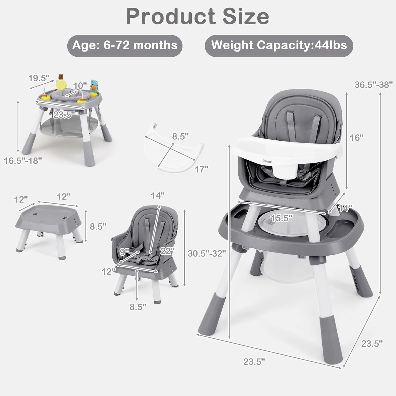 INFANS 9 in 1 High Chair, Convertible Baby Highchair for Babies and Toddlers, Table and Chair Set Building Block Infant Dining Booster Seat, Kids Stool with Activity Children Play Kitchen