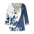 thumbnail image 4 of BangWanChi 3/4 Length Sleeve Womens Tops Fashion Women's Summer V-Neck 3/4 Sleeve Lace Splicing Print Casual T-shirt Blouse, 4 of 5