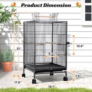 NiamVelo Bird Cage 35 Inch Wrought Iron Flight Birdcages for Cockatiels Parakeets Pigeons Parrot Lovebird with Rolling Stand Bird Playground, Black