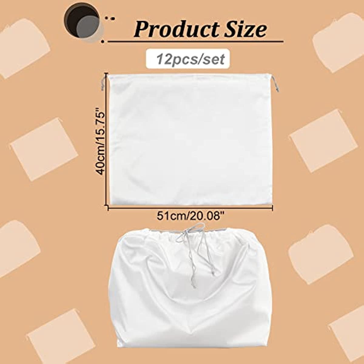 12 Pcs Silk Dustproof Drawstring Bags 15.7x20 White Large Size Drawstring Storage Bags Big Silk Gift Jewelry Bags Travel Storage Pouches for Clothes Handbag Purse Shoes