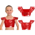thumbnail image 3 of iiniim Girls Metallic Hip Hop Dance Tops Square Collar Ruffle Sleeve Ballet Shiny Jazz Performance Dancewear Red 16, 3 of 7