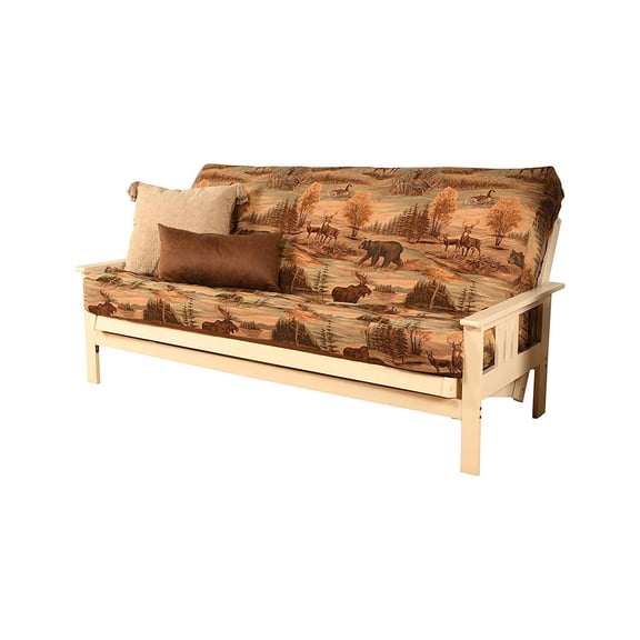 French Country Full Futon Frame Set with Mattress and Storage Drawers, Classic Foldable Hardwood Frame, Easily Converts To Bed