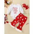 thumbnail image 2 of Genuiskids Newborn Baby Girls My 1st Christmas Outfits Outfits White Long Sleeve Letter Print Romper + Santa Claus Print Flared Pants + Headband, 2 of 9