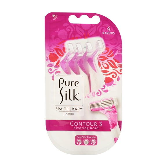 Pure Silk Contour 3 Premium Disposable Razor, 4 Count