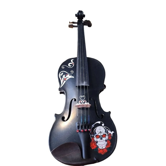Cinco de Mayo Black Glitter Violin w Carbon Fiber Bow Case Crystal Fine Tuners Rosin Strings Set Up