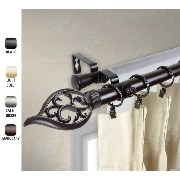 Clair 1" dia. Double Curtain Rod 120-170 inches - Mahogany