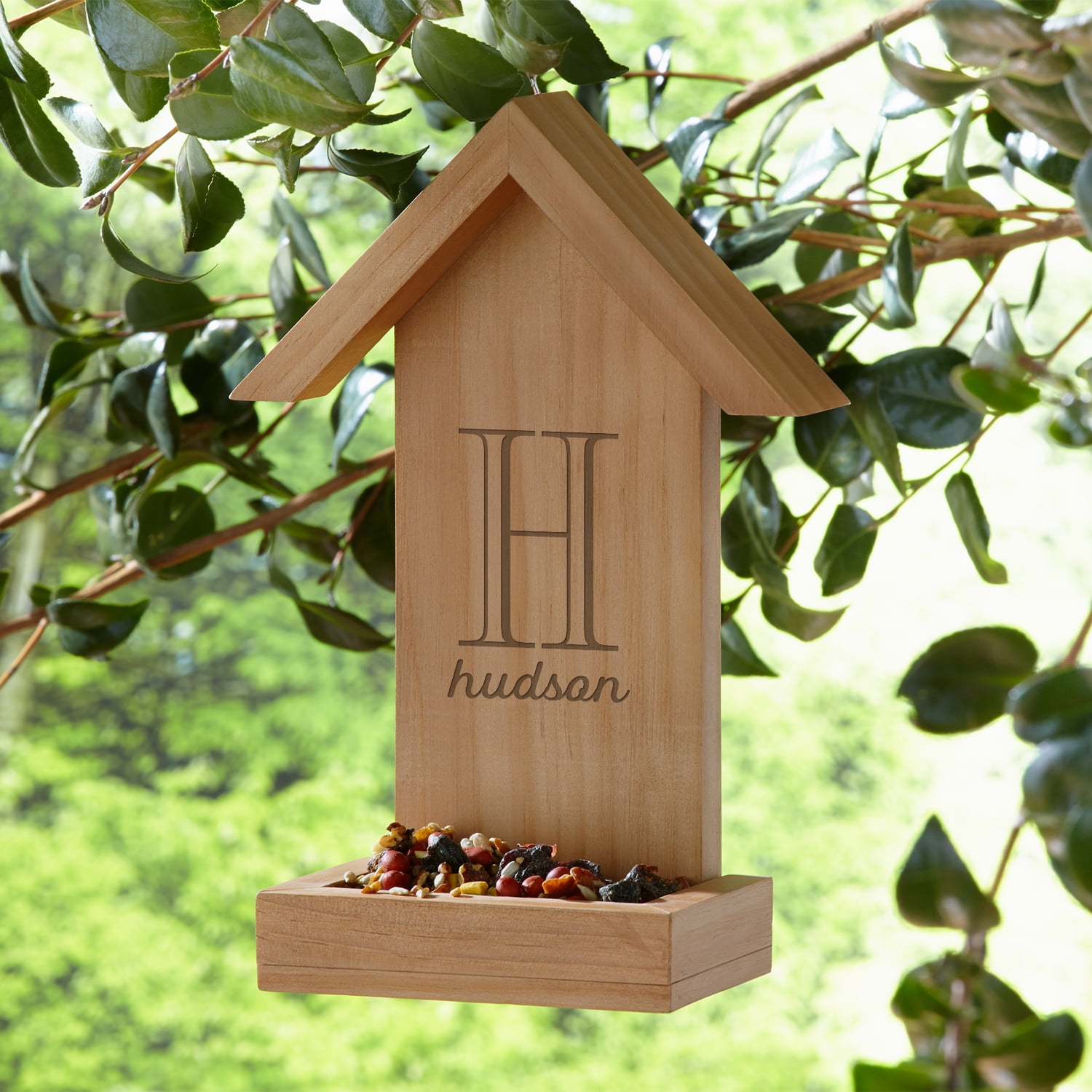 Redenvelope Personalized Wooden Bird Feeder Open Text Script