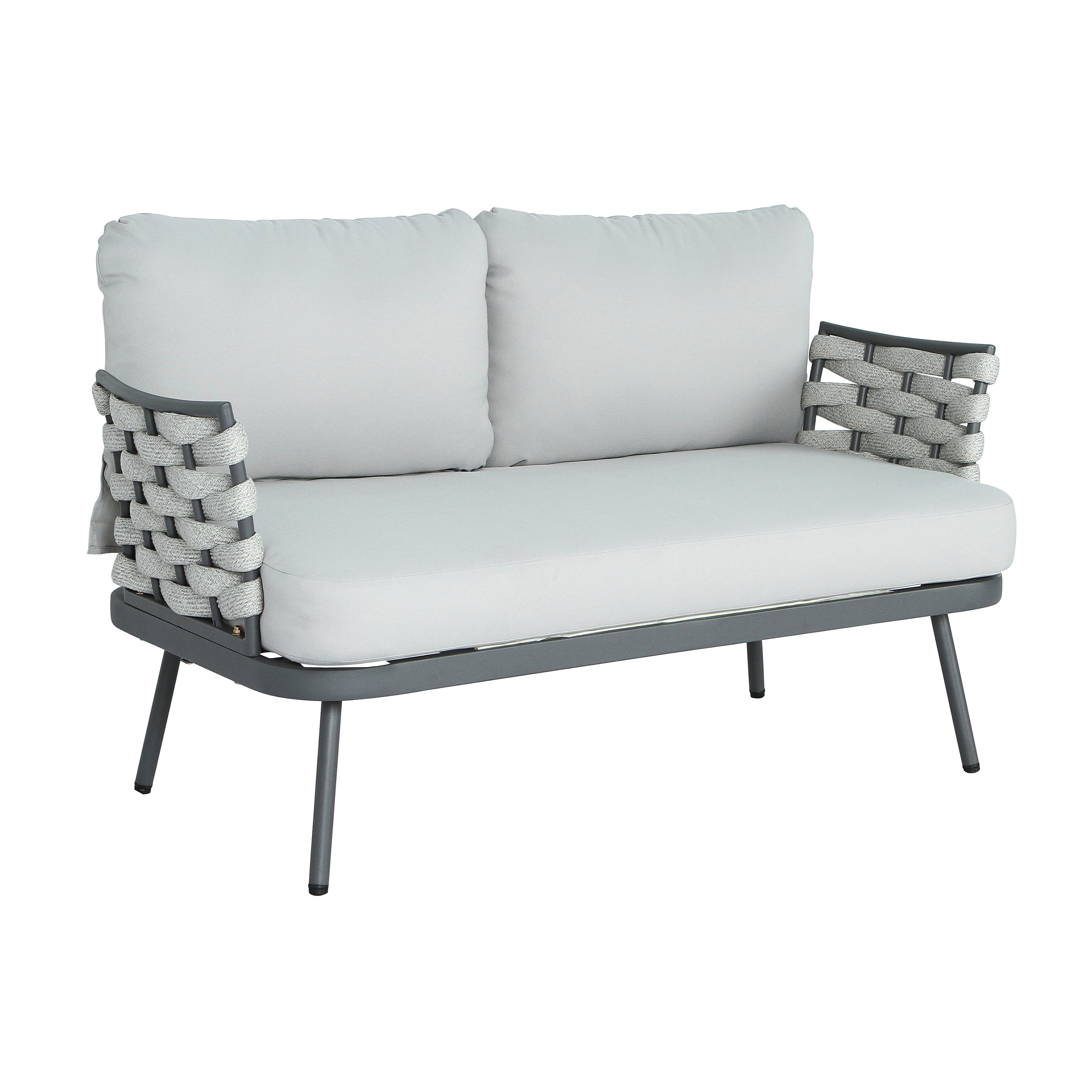 Loveseat and Table, Outdoor Steel Furniture for Patio Garden, Grey
