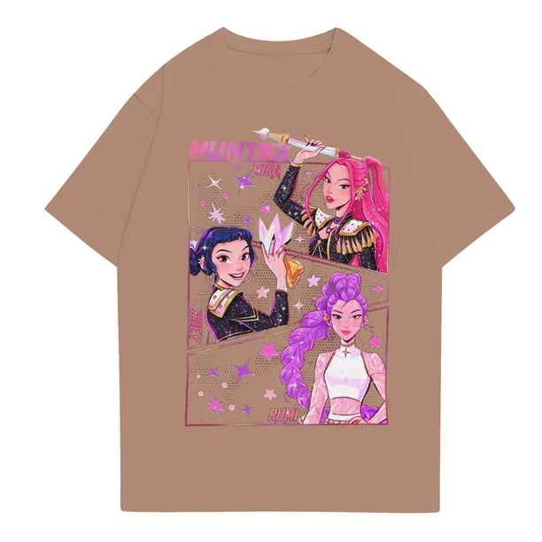Men's Anime Huntr/X Printed T-shirt Short Sleeve Cartoon Graphic Tee for POP SINGER and Movie Fans 3XL