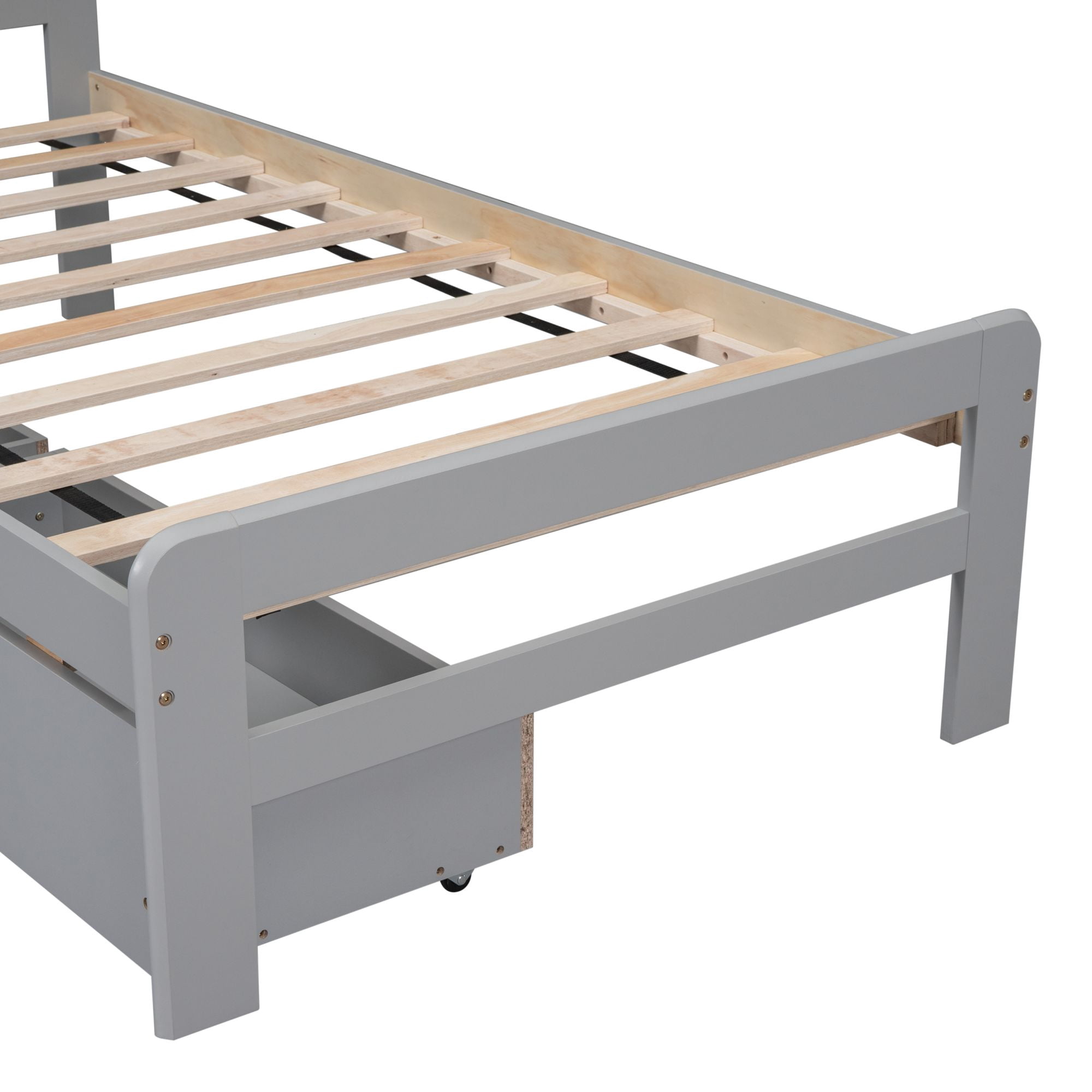 Aukfa Platform Bed with 2 Storage Drawers, Twin Bed Frame with Headboard for Kids, Wood - Gray