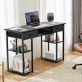 thumbnail image 2 of Atilioo 47" Computer Desk, Large Writing Work Table with 2 Fabric Drawers & 4 Open Shelves for Home Office Study Room, Black, 2 of 7