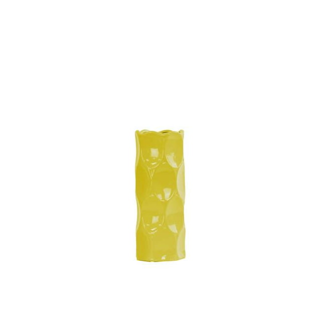 Urban Trends Collection 24428 Ceramic Round Cylindrical Vase With Dimpled Sides- Small - Yellow