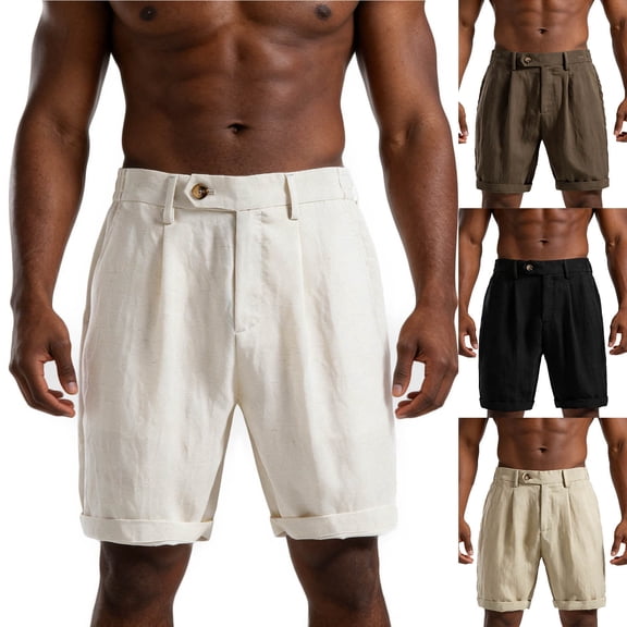 Mens Pleated Casual Shorts Old Money Style Twill Knee Length Shorts, Summer Quick Dry Fashion Rolled Hem Streetwear Solid Color Loose Fit for Everyday Wear