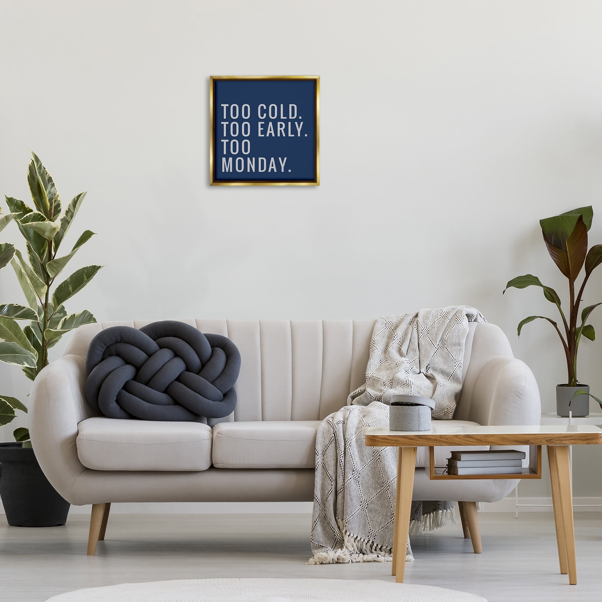 Stupell Industries Too Monday Phrase Text & Numbers Painting Gold Floater Framed Canvas Art Print Wall Art, 18 x 18
