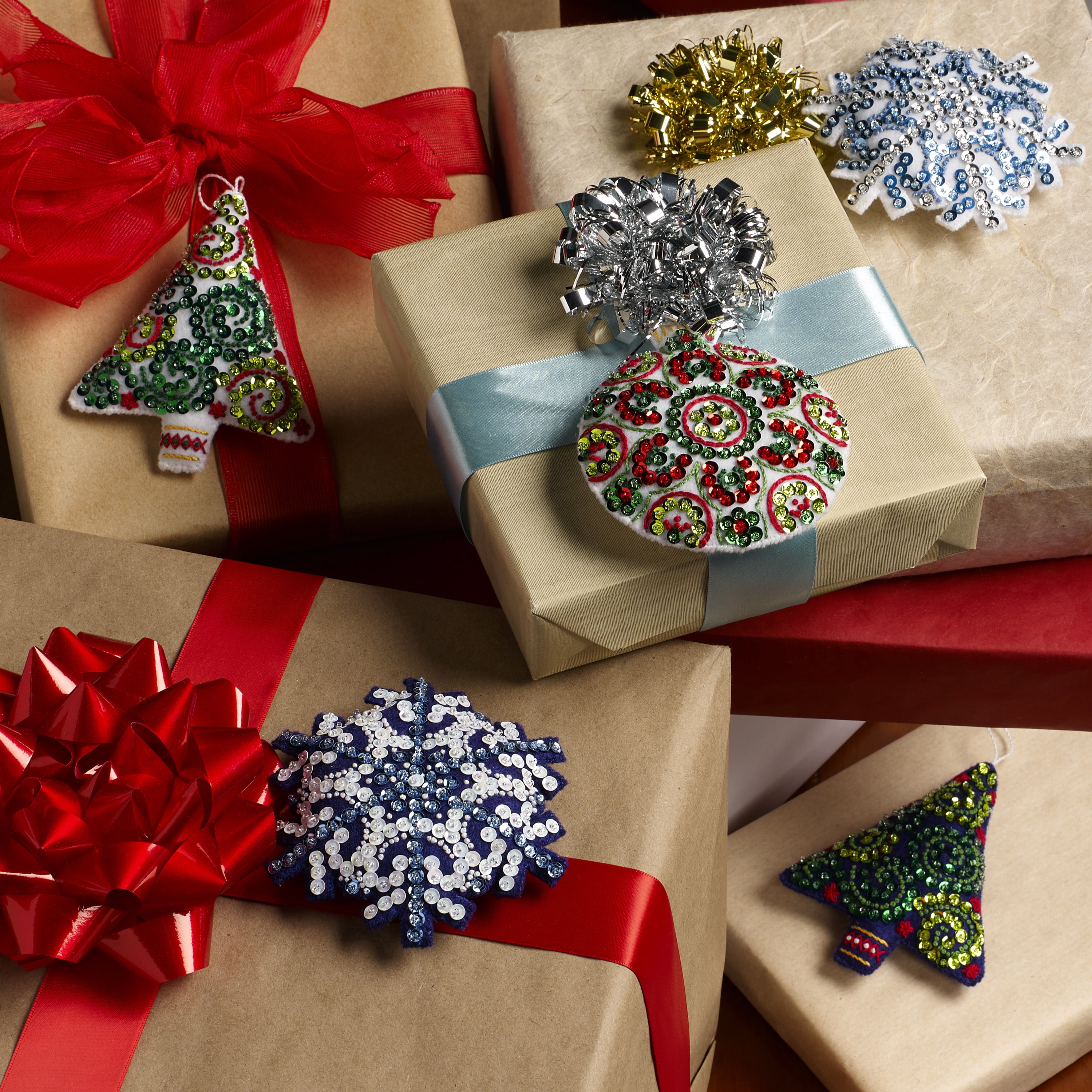 Bucilla Christmas Ornament Kit, Felt Applique, Mandala Christmas, Set of 6