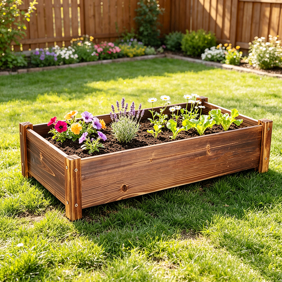 Small 26x13x6" Pine Wood Raised Garden Bed Planter Box for Outdoor Garden Planting