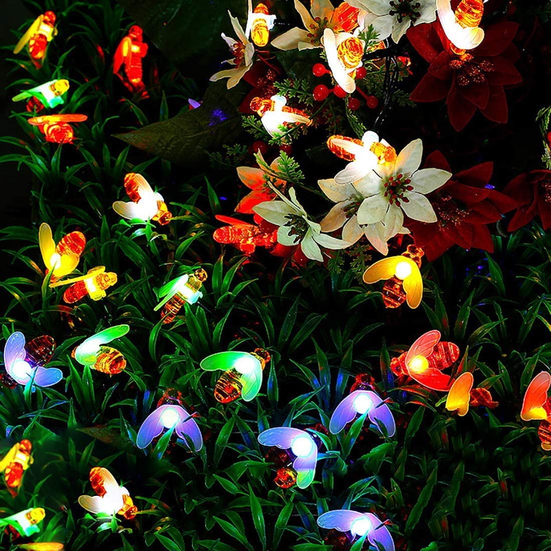 20 Warm White LED Bee Solar Party Fairy Outdoor String Lights for Patio & Garden 