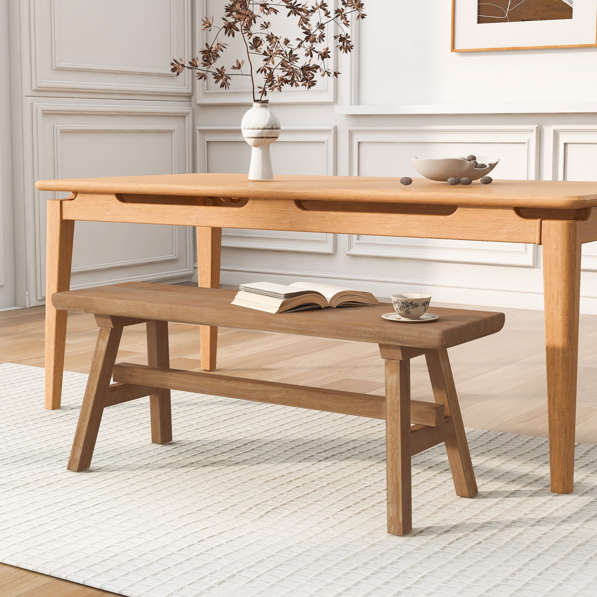 Solid Wood Bench, 39-inch Farmhouse Entryway Bench, Rustic Storage Bench for Indoor Use, Natural Finish