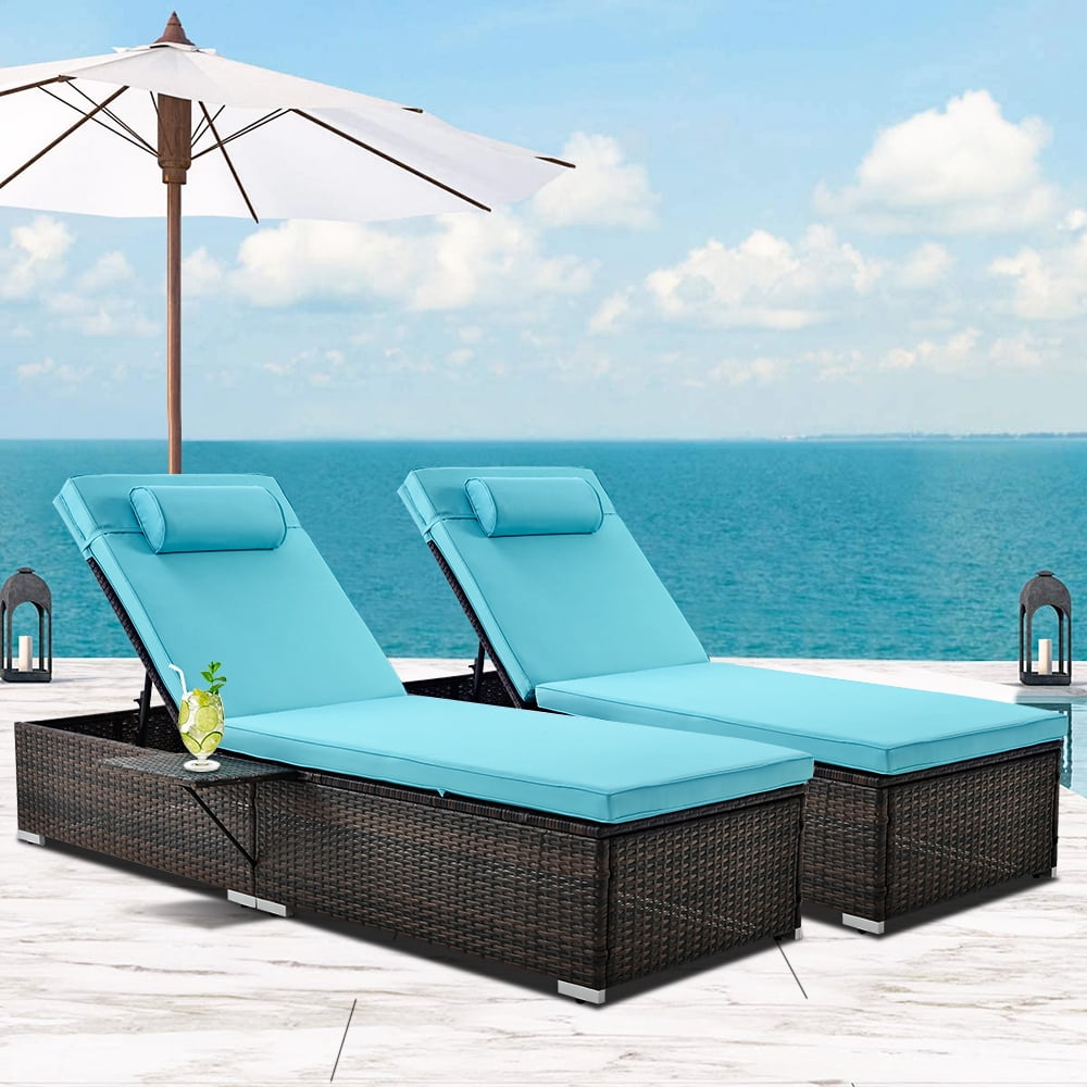 2Piece Outdoor Patio Furniture Set Chaise Lounge, Patio Reclining Rattan Lounge Chair Chaise