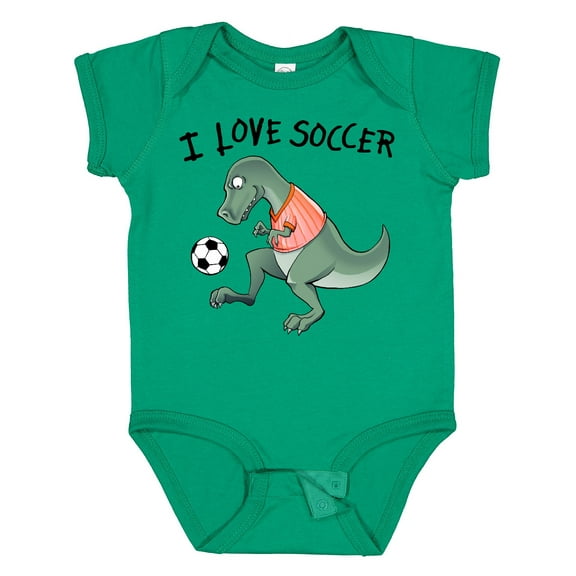 Inktastic I Love Soccer-Dinosaur in Orange Boys or Girls Baby Bodysuit