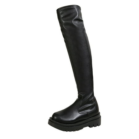 

Povozer Women s Low-Heeled Over-The-Knee Boots-Warm Boots Women s Low-Heeled Over-The-Knee Boots Non Slip Cowboy Womens Winter Boots(Black 8)