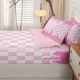 thumbnail image 5 of Manfei Minimalist Check Zipper Full Size Comforter Sets with Fitted Sheet and 2 Pillowcases,Cartoon Ice Cream Drip Zipper Bedding Set,Pink White,Pink Reversible,4pcs, 5 of 8