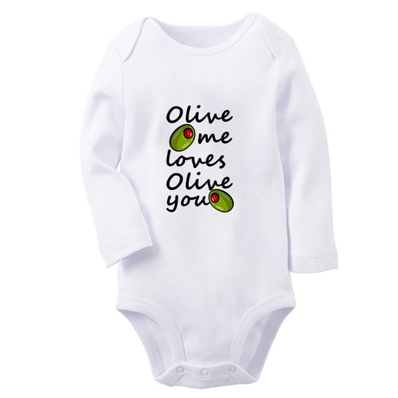 iDzn® Olive Me Loves Olive You Funny Rompers, Newborn Baby Unisex Bodysuits, Infant Jumpsuits, Toddler Kids Long Sleeve Oufits (White, 0-6 Months)