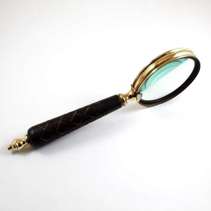 Maritime Treasures Brass Nautical Hand Held Magnifier 3" Magnifying Glass Lens Wooden Design with Curvy Handle Grip
