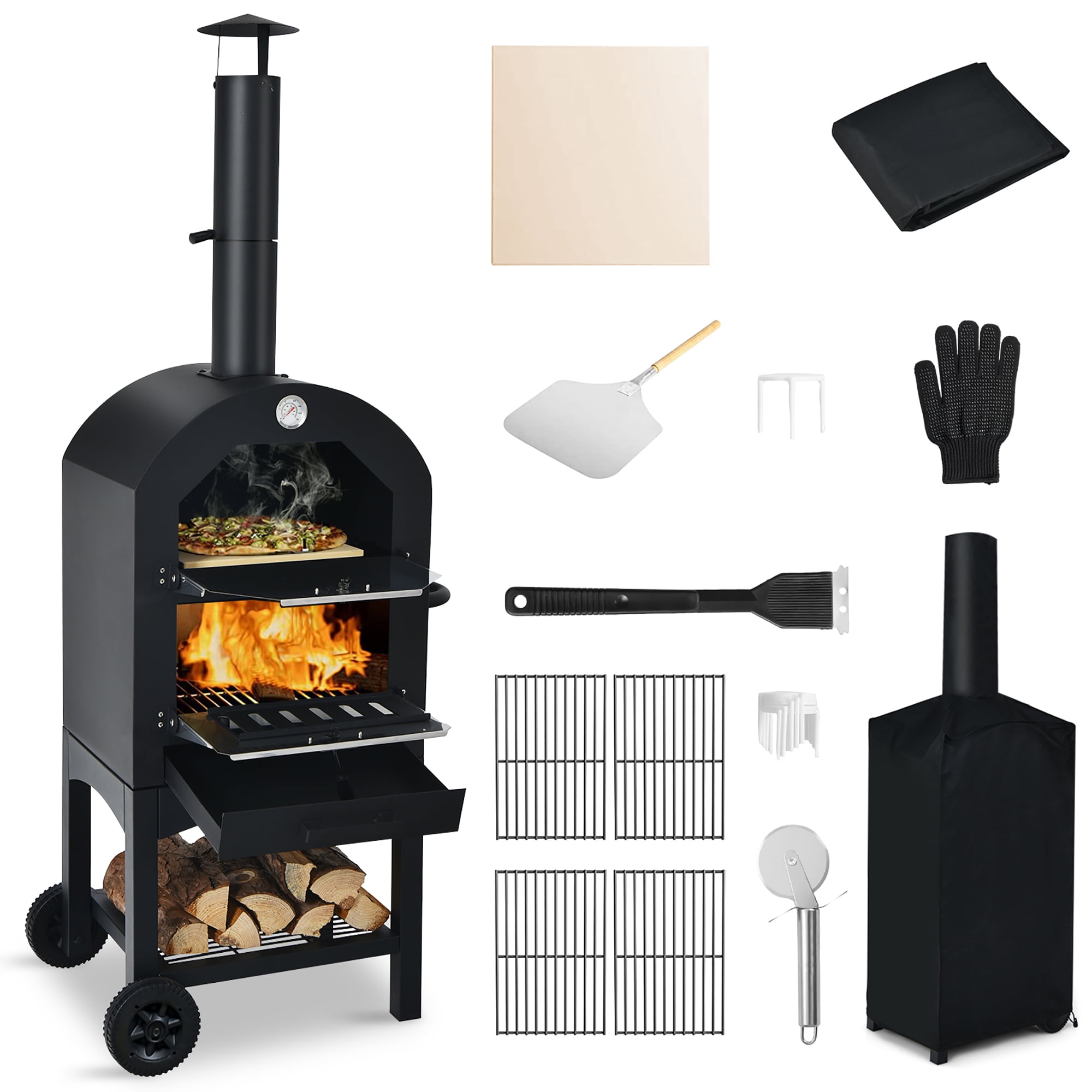 Costway Outdoor Pizza Oven Wood Fire Pizza Maker Grill w/ Pizza Stone u0026  Waterproof Cover | Walmart Canada