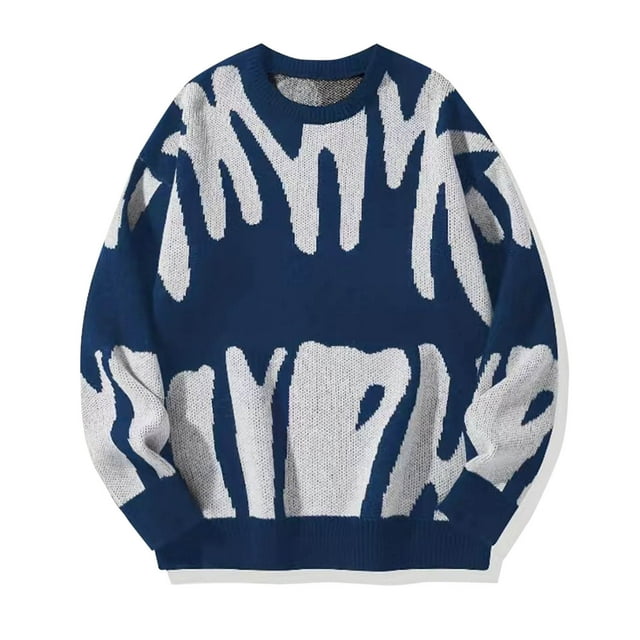 RKSTN Chandail pour Hommes, Imprimé Rétro Unique, Couleur Unie, Manches Longues, Col Rond, Coupe Décontractée, Chandail Simple et Confortable, Style Automne Hiver