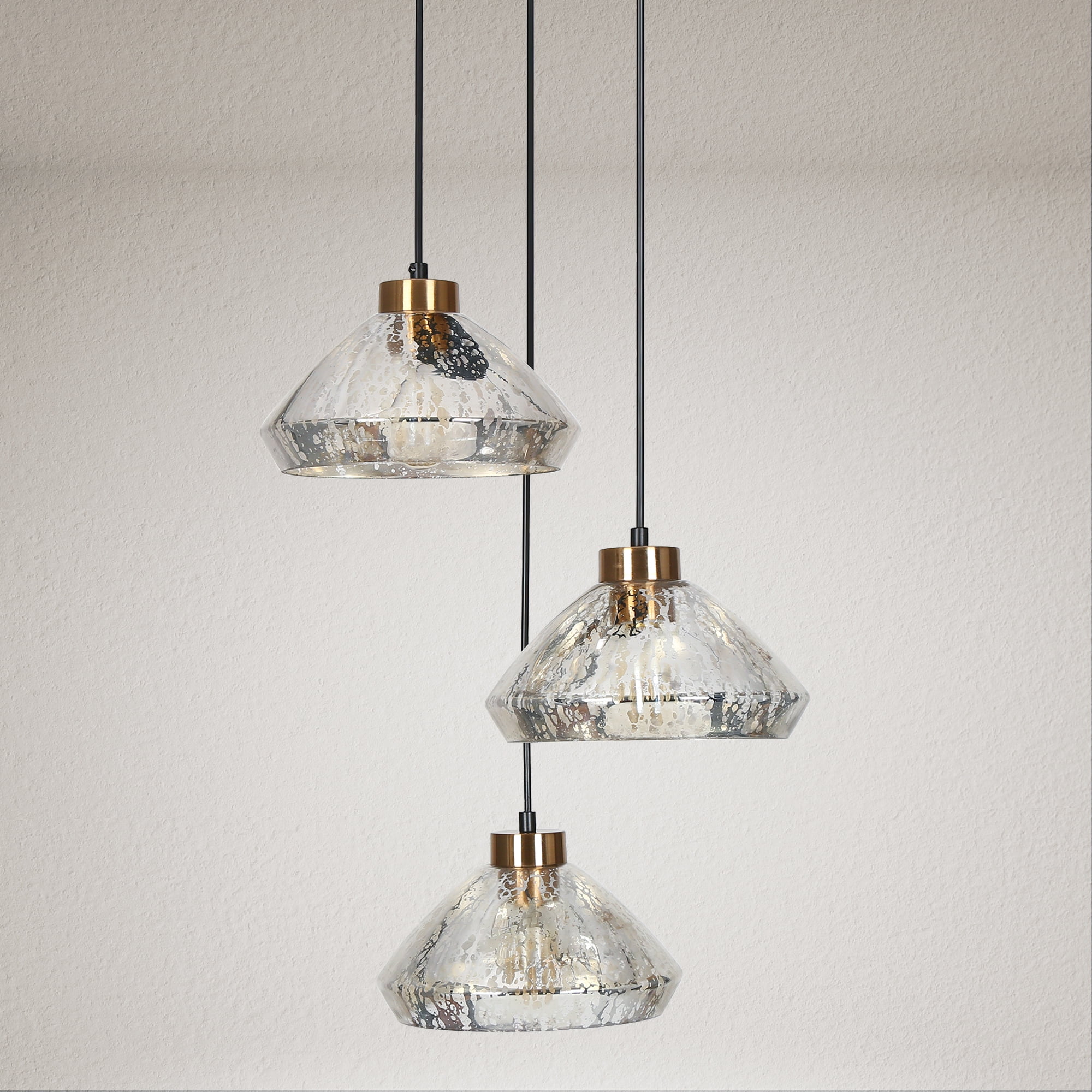 LNC 3-Light Clustered Modern Gold E26 Hardwired Pendant Light with Mercury Glass Shades