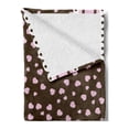 thumbnail image 2 of Chocolate Soft Flannel Fleece Blanket, Lace Stripe Heart Filled Romantic Pattern on Abstract Brown Background, Cozy Plush for Indoor and Outdoor Use, 50" x 70", Pale Pink Brown White, by Ambesonne, 2 of 5