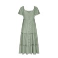 thumbnail image 4 of pimelu Dresses for Women Sundresses for Women Button Down Loose Flowy Ruffle Swing Maxi Dress with Pocket Summer Vintage Solid Short Sleeve V-Neck Girls Long Sun Dresses, 4 of 6