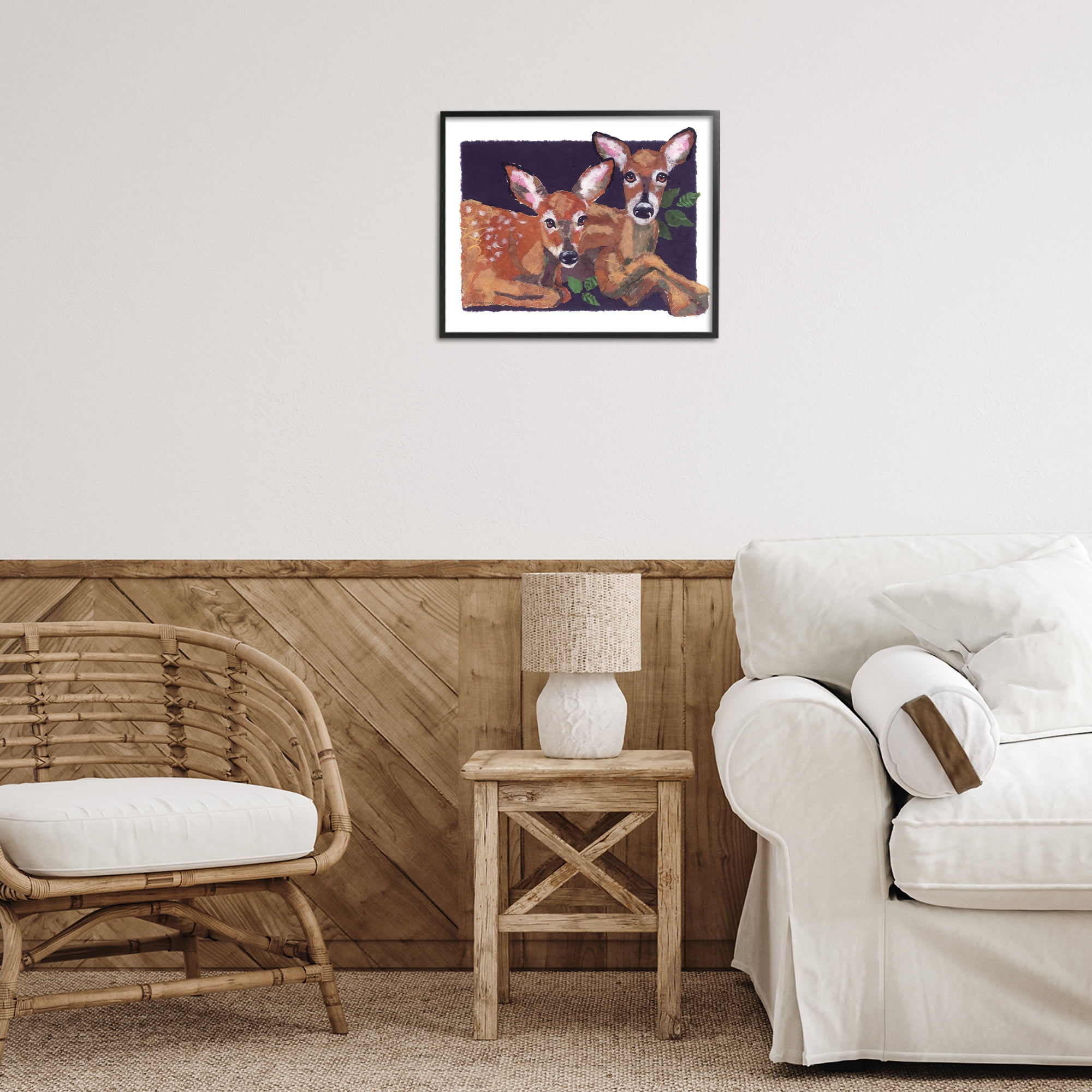 Stupell Industries Fawn Siblings Portrait Animals & Insects Painting Black Framed Art Print Wall Art, 20 x 16