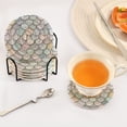 thumbnail image 3 of Yayeee 6 PCS Drink Coasters with Holder Set Woven Absorbent Round Tabletop Hot Pad, Light Blue Shimmering Pattern, 3 of 7
