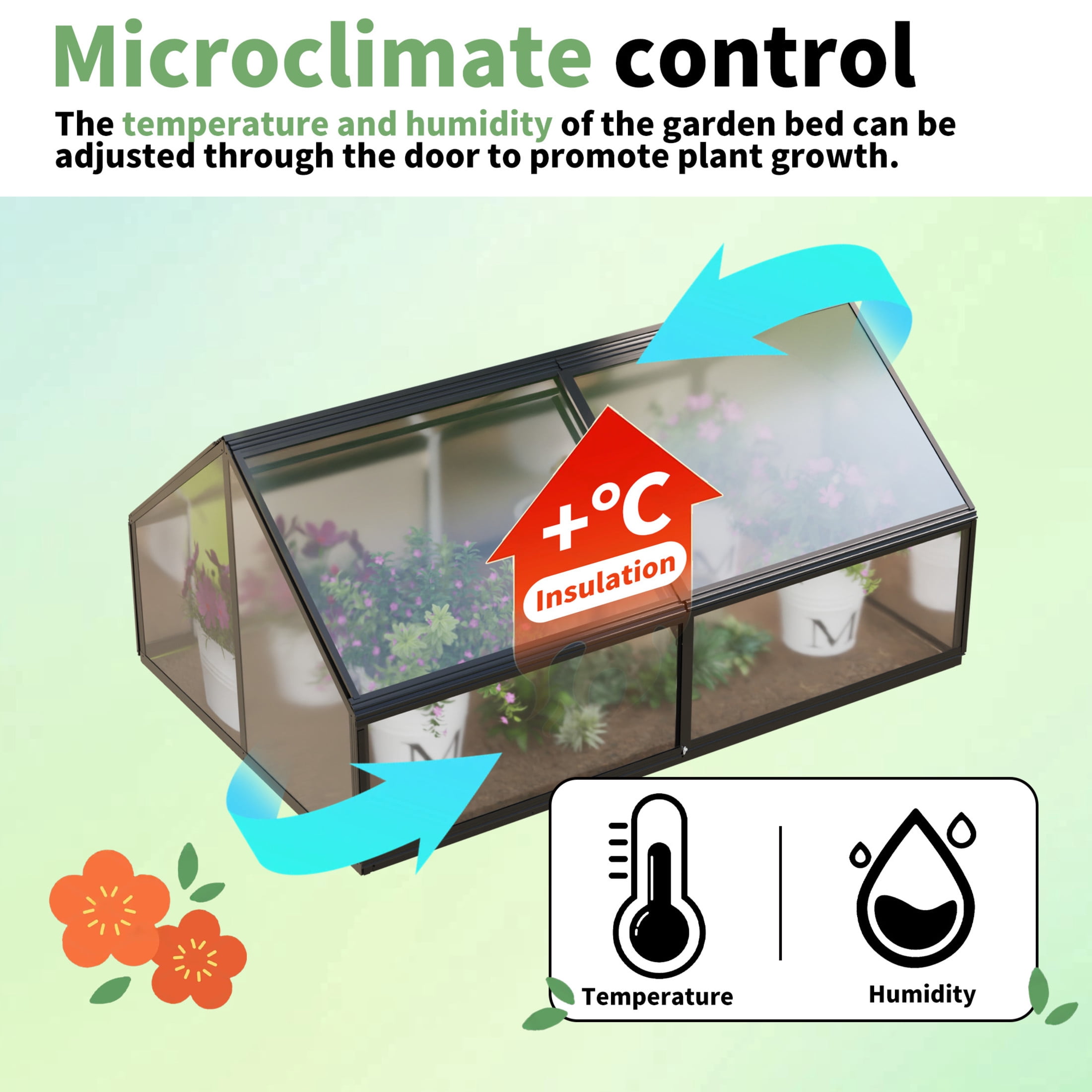 Noble House 68.7" Large Greenhouse and Raised Flower Bed, Polycarbonate Box for Outdoor Plant Vegetable, Black