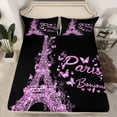 thumbnail image 2 of jejeloiu Purple Butterflies Print Bed Sheets,3D Paris Eiffel Tower King Sheets For Girls Teens 4 Pieces, 2 of 7