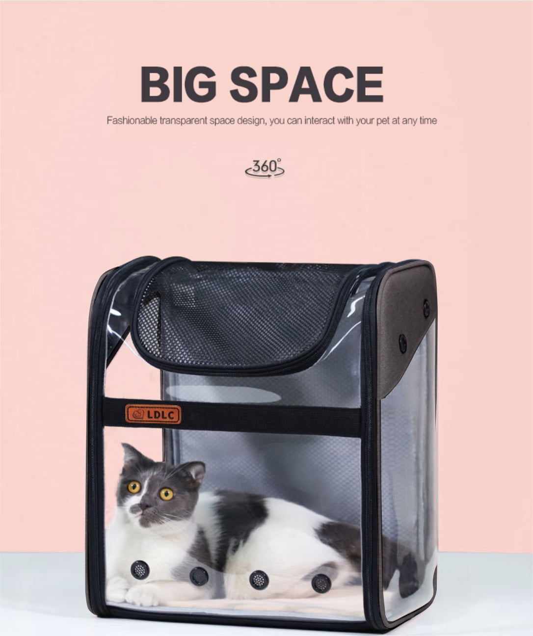 Pet Carrier Backpack for Dogs Cats a Panoramic View Breathable Round Hole Lock Zipper for Shopping Traveling(Gray)