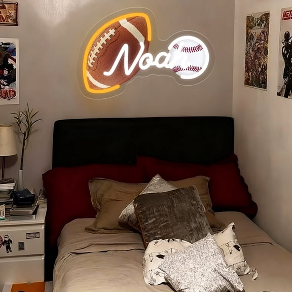 UPONRAY Football & Baseball Custom Neon Signs, Usb Powered with Adjustable Brightness Wall Decor for Gifts, Cool White, 14 inch