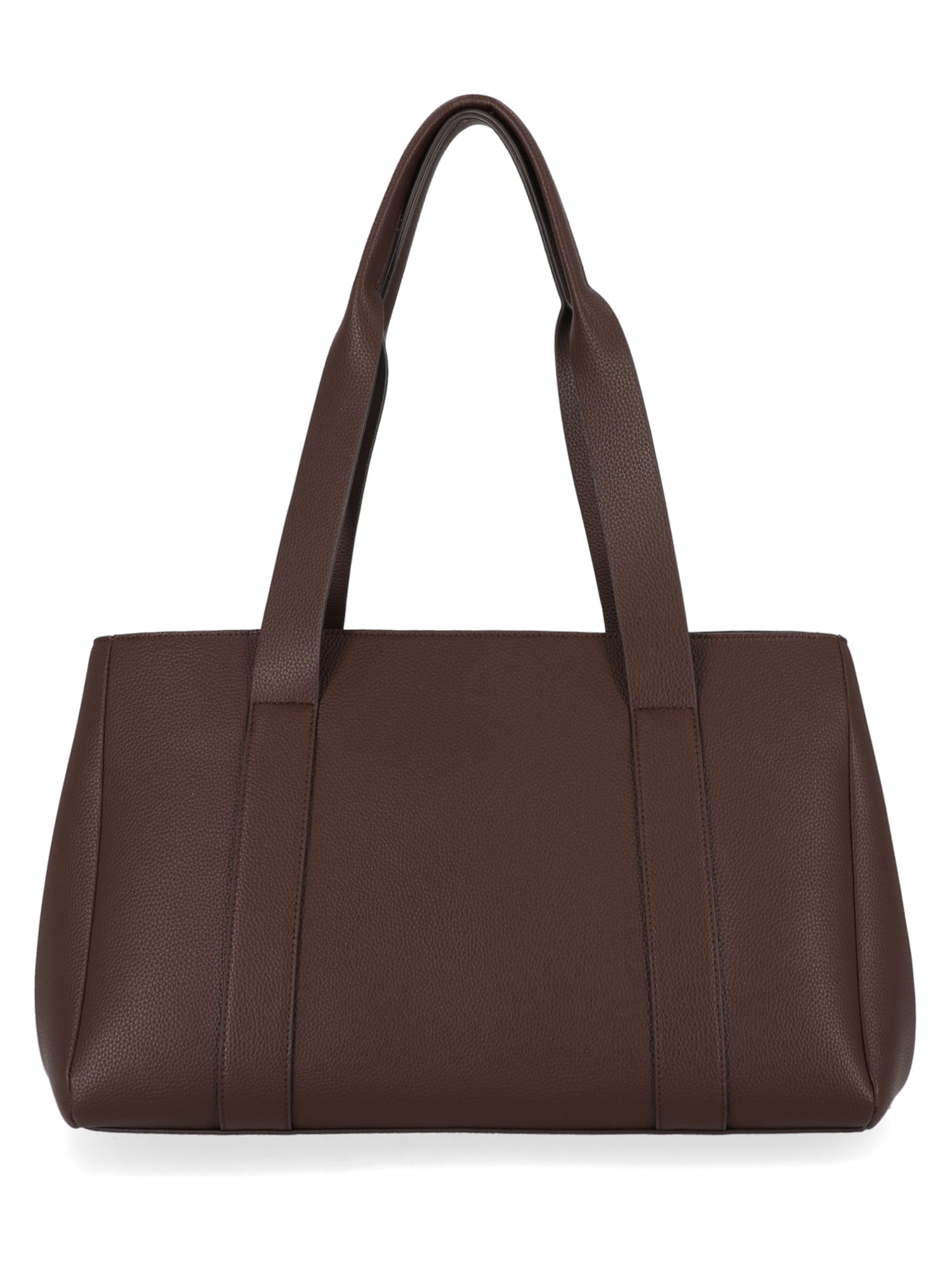 Free Assembly Women's Faux Leather Work Tote Handbag, Chocolate
