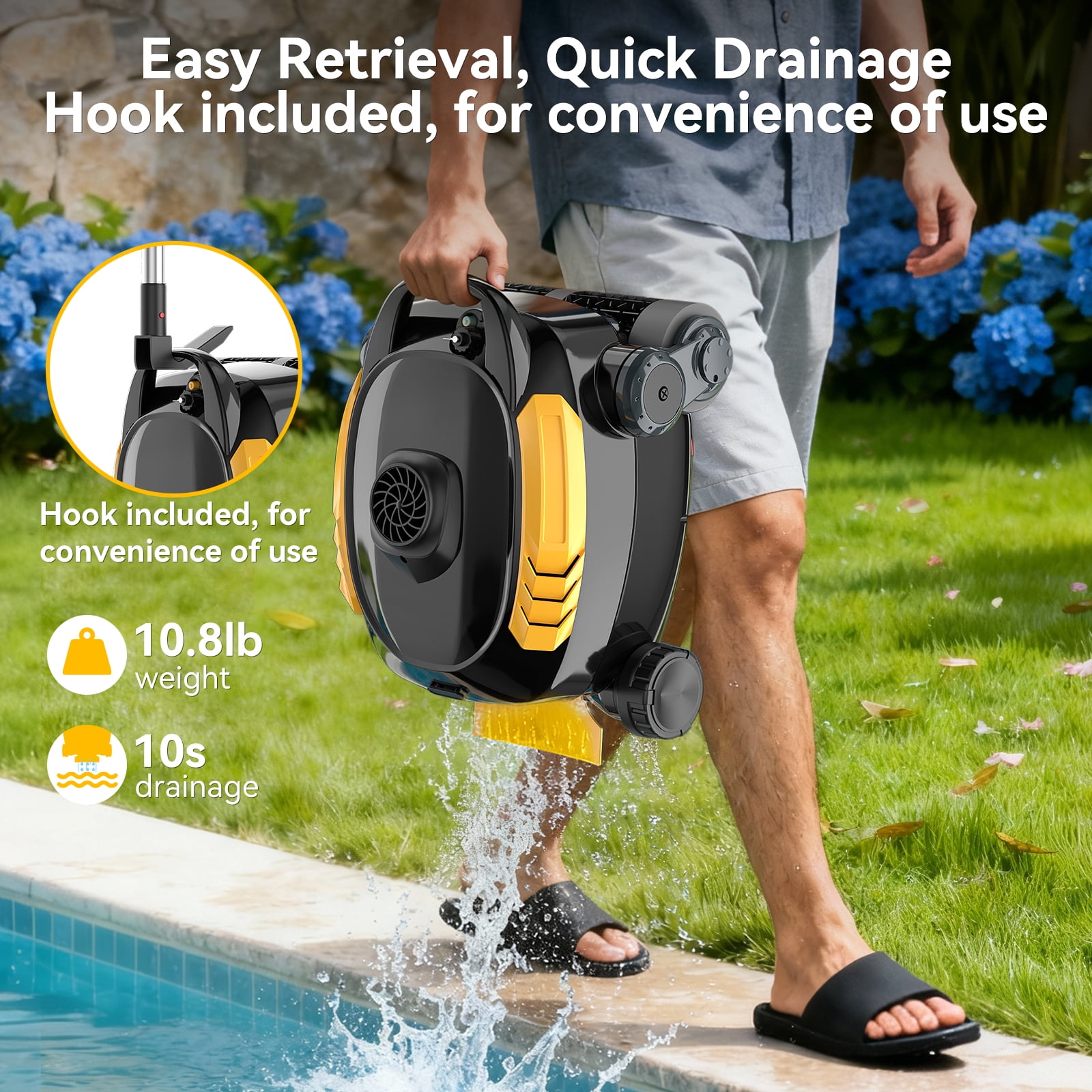 Robokleen RK-X3 Cordless Robotic Pool Vacuum Cleaner Wall-Climbing for In-Ground and Above Ground Pools, 140-Min Runtime,8L Large Capacity,Orange