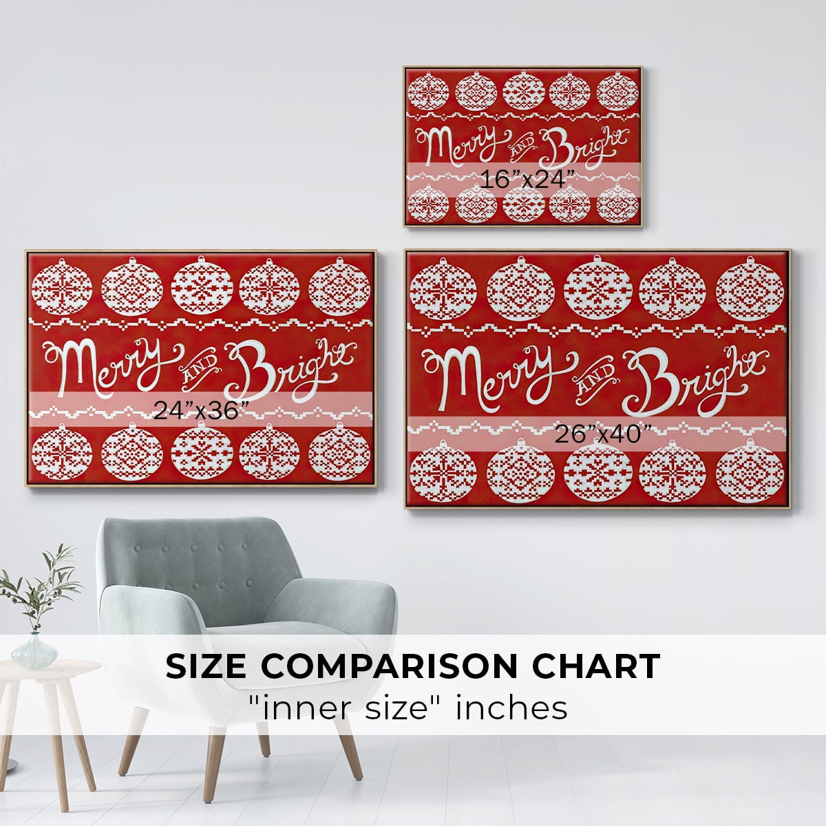 Fair Isle Snowflake II - Framed Gallery Wrapped Holiday Canvas - 25 x 37 - Natural Wood Frame
