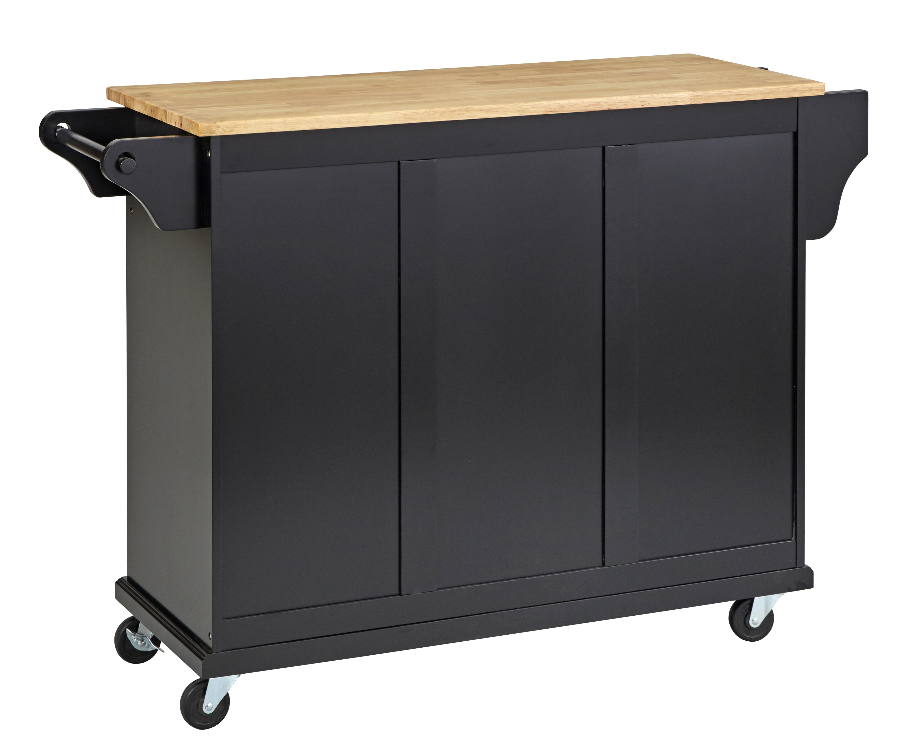TMS Georgia Butcher Block Rolling Kitchen Island with Drawers, Shelves, Towel Racks, and Spice Rack, Black