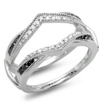 Dazzlingrock Collection 0.50 Carat (ctw) 10K Black & White Diamond Ladies Wedding Guard Double Ring 1/2 CT, White Gold, Size 8.5