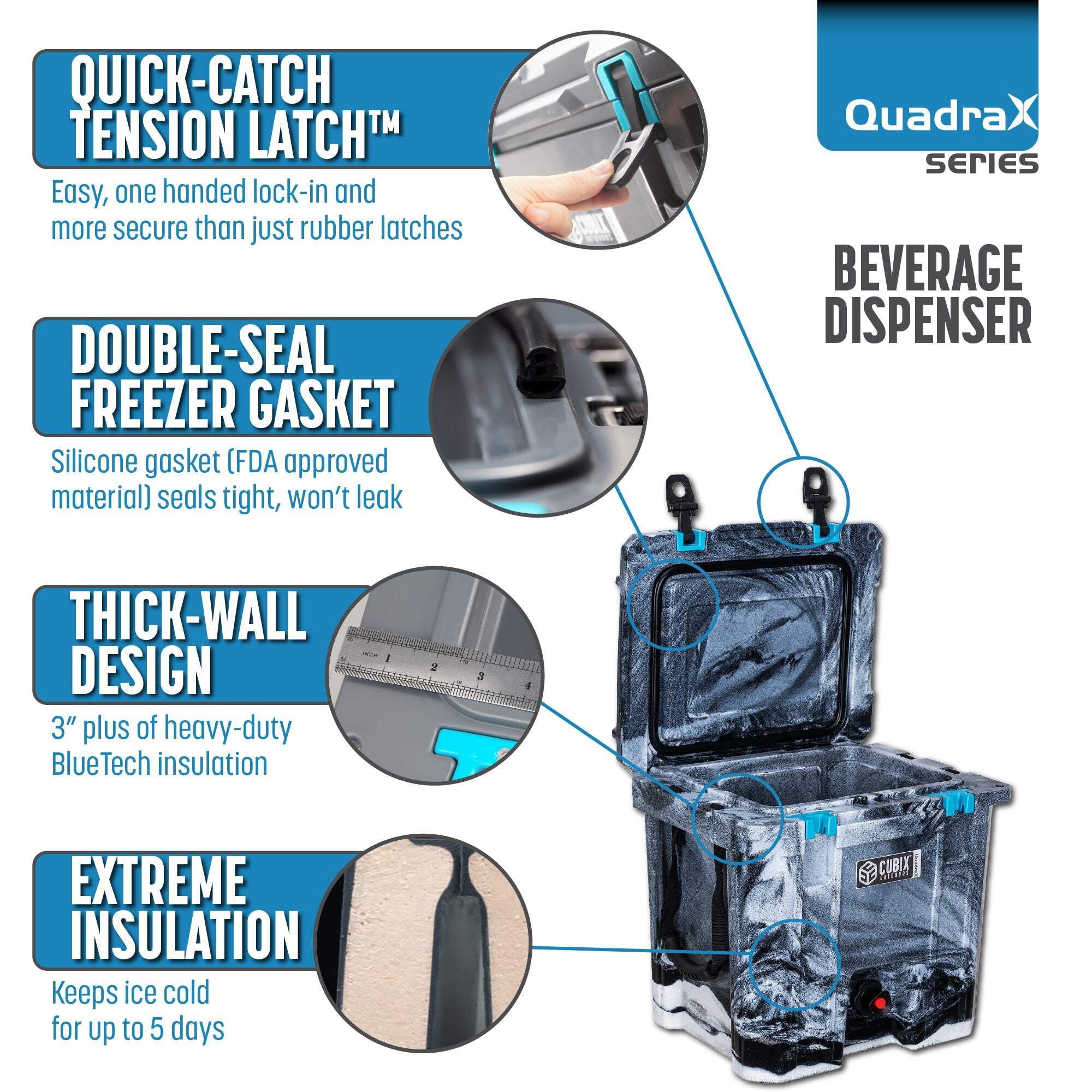 Cubix Outdoors® QuadraX 5 GAL 2-in-1 Portable Insulated Hard Beverage Dispenser and Cooler Fits 14 Cans - Winter Camo