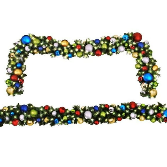 9 ft. Pre-Lit LED Sequoia Decorated with the Tropical Ornament Collection Garland, Warm White